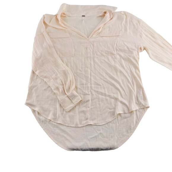 Free People Women's Blouse size Small Ivory Satin Long Sleeve oversized - Picture 1 of 8